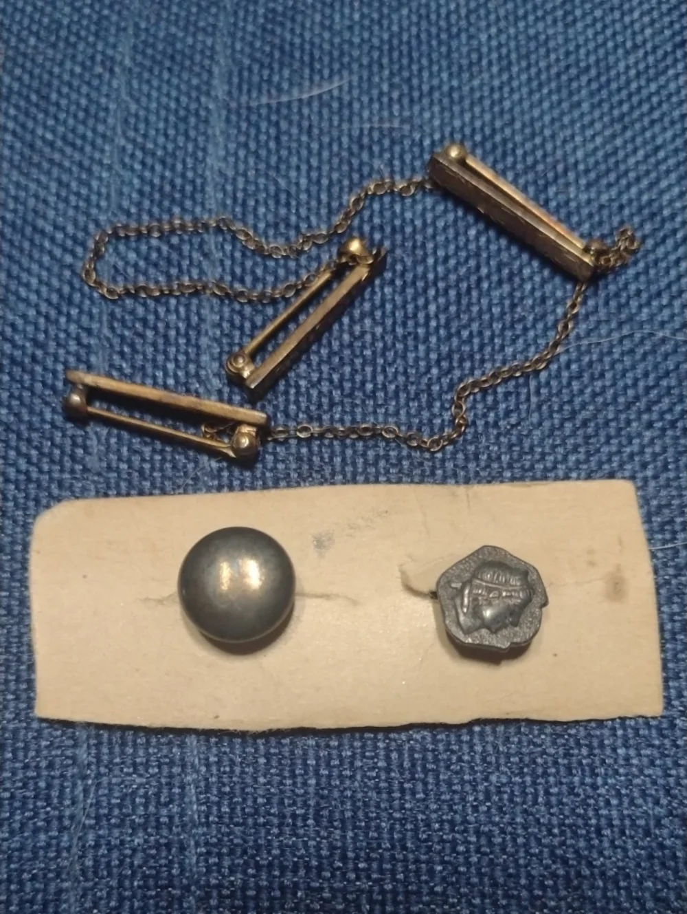 Vintage / Antique Collar Button / Collar Stud Set with a Connecting Chain
